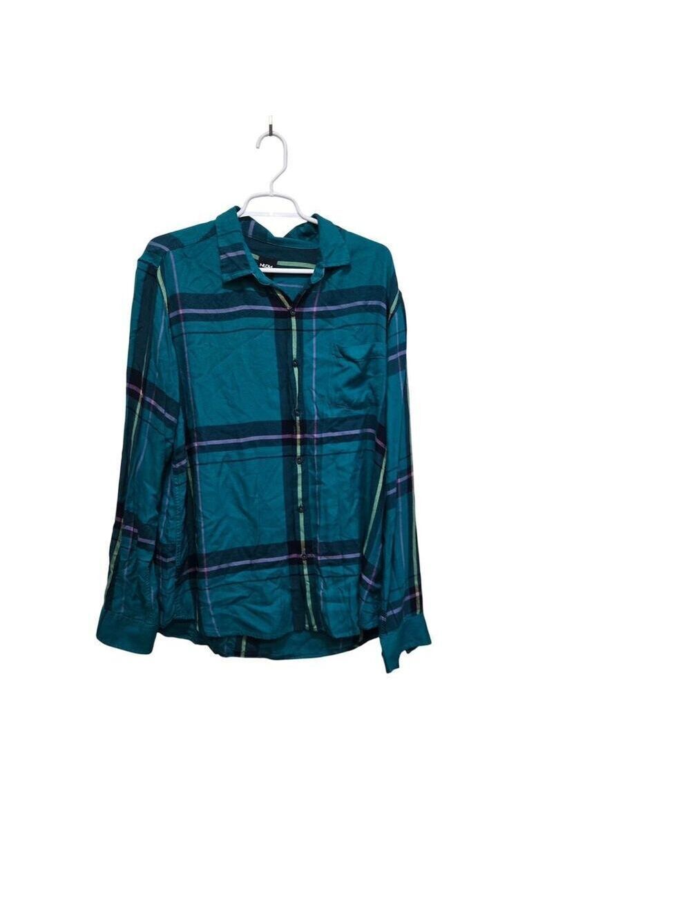 NUON XL Plaid Viscose Button Front Shirt Grunge Indie Skater Lightweight#SkaterS